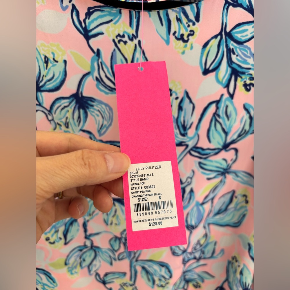 NEW!! Lilly Pulitzer, Floral Pink and Blue Women's Top, size S - Picture 6 of 9